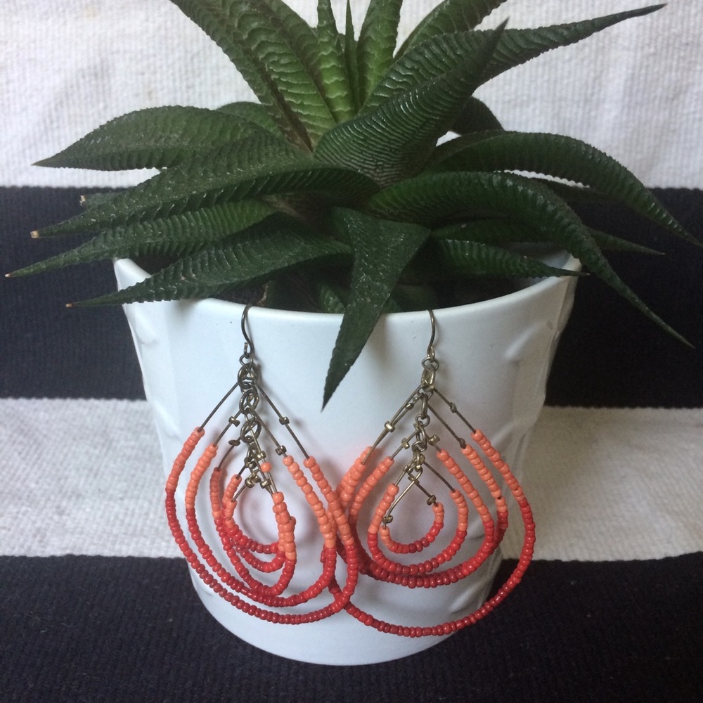 Bright Coral and Red Statement Earrings